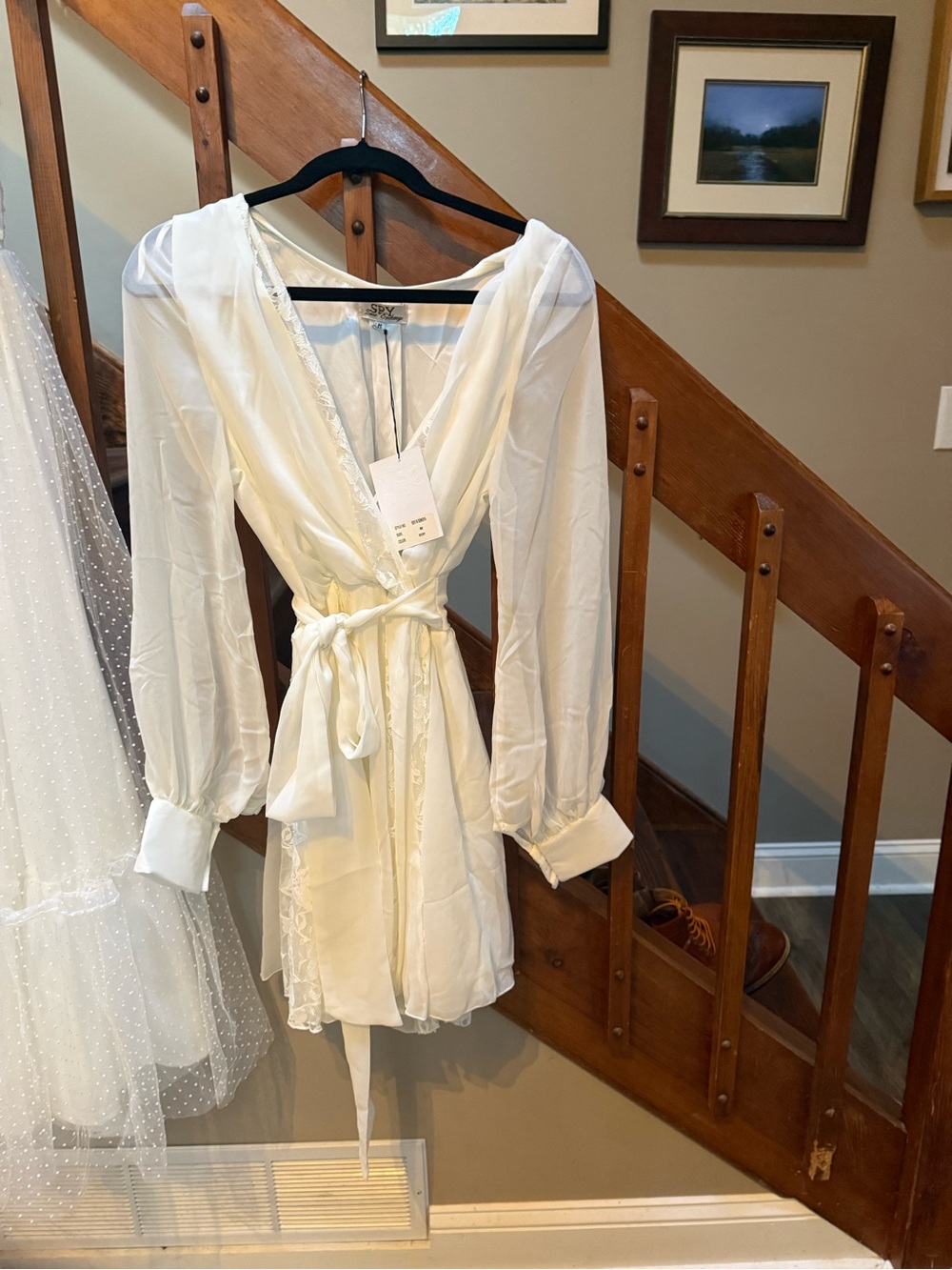 EXCHANGE Ivory Wrap-Style Satin Mini Dress